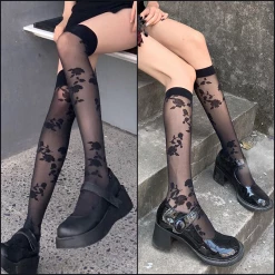 Yoursblack Socks&Stockings Black Rose Leg Socks