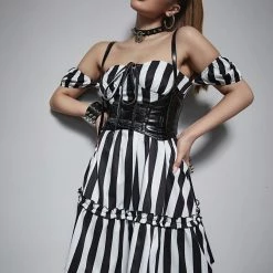 Yoursblack Off-The-Shoulder Striped Dress New In Jun