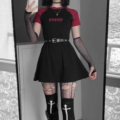 Yoursblack Gothic Letter Embroidery A-Line T-Shirt Dress Spring Sale