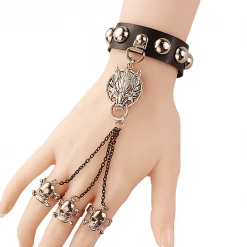 Yoursblack Accessory Gothic Skull Wolf Head Bracelet With Ring