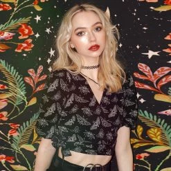 Yoursblack Butterfly V-Neck Crop Top New In Jun