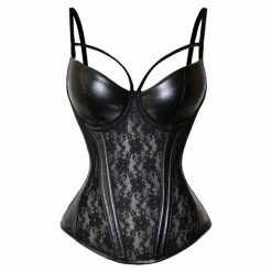Yoursblack Lace PU Corset Top TOPS