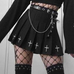 Yoursblack Gothic Crosses Pleated Skirts BOTTOMS