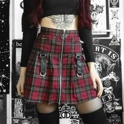Yoursblack New In May Gothic Zip Strap Pleated Skirt