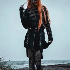 Yoursblack New In May Gothic Zip Strap Pleated Skirt