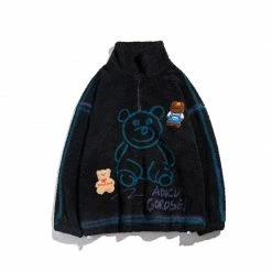 Yoursblack Bear Graffiti Plush Jacket Hoodie