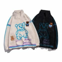 Yoursblack Bear Graffiti Plush Jacket Hoodie
