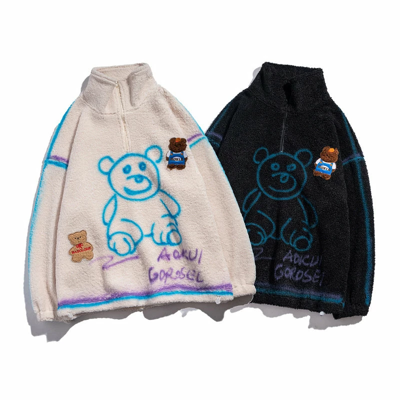 Yoursblack Bear Graffiti Plush Jacket Hoodie 2 Yoursblack Bear Graffiti Plush Jacket Hoodie
