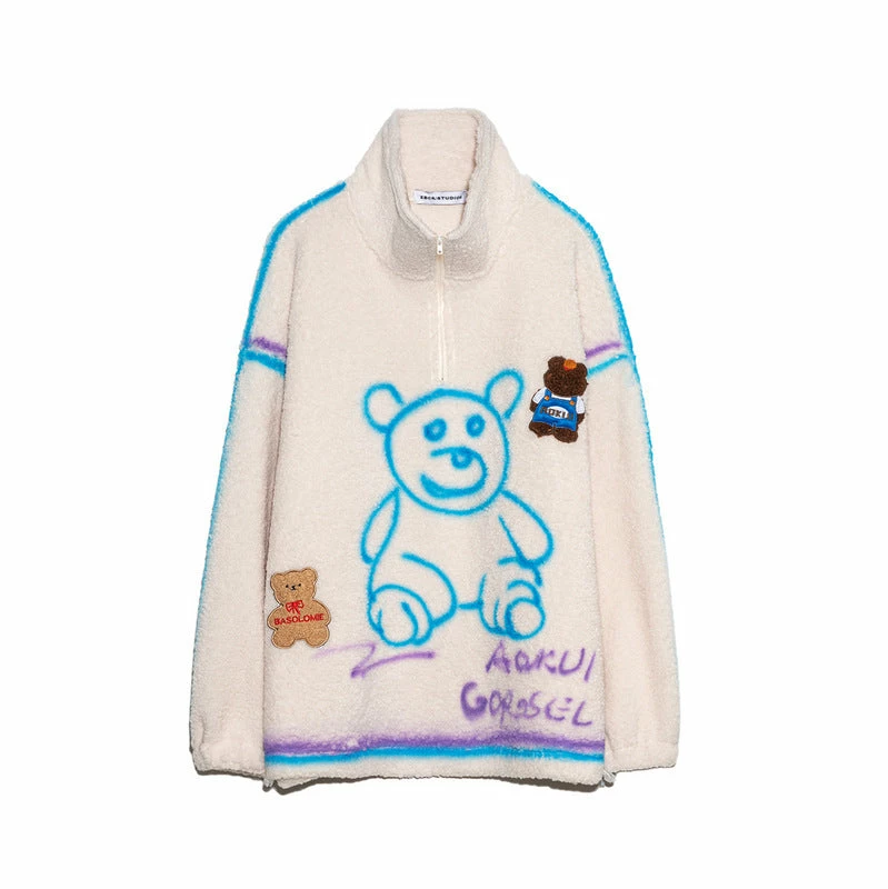 Yoursblack Bear Graffiti Plush Jacket Hoodie 3 Yoursblack Bear Graffiti Plush Jacket Hoodie