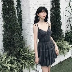 Yoursblack Gray Mesh Spaghetti Strap Mini Dress DRESSES