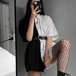 Yoursblack Black White Collar Button Down T-Shirt