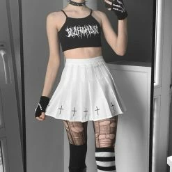 Yoursblack Gothic Crosses Pleated Skirts BOTTOMS