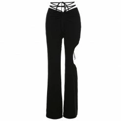 Yoursblack Cutout Tie Pearl Chain Pants