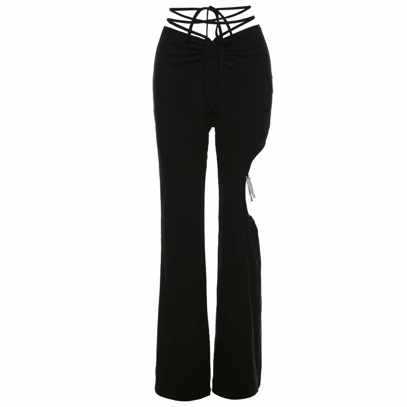 Yoursblack Cutout Tie Pearl Chain Pants 1 Yoursblack Cutout Tie Pearl Chain Pants