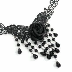 Yoursblack Gothic Rose Beads Pendant Lace Necklace
