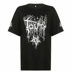 Yoursblack NEWS Dark Alphabet Print Mid-Sleeve T-Shirt