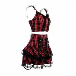 Yoursblack Dark Plaid Lace Pleated Skirt Set NEWS