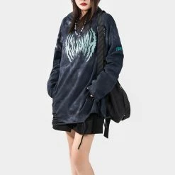 Yoursblack NEWS Dark Tie-Dye Hole Letters Oversize Hoodie