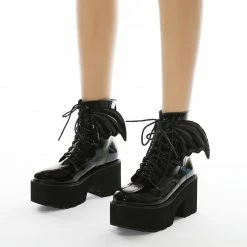 Yoursblack Devil Wing Patent Bukle Boots