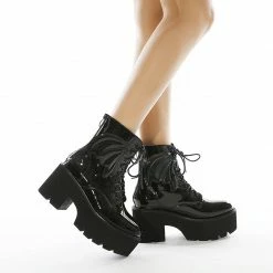 Yoursblack Devil Wing Patent Bukle Boots