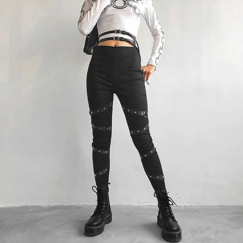 Yoursblack BOTTOMS Pu Strap Pants