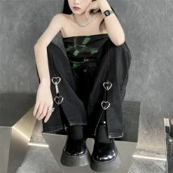 Yoursblack Front Slit Heart Button Straight-leg Pants
