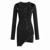 Yoursblack Functional Buckle Long Sleeve Dress