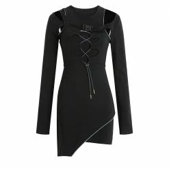 Yoursblack Functional Buckle Long Sleeve Dress