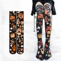 Yoursblack Halloween Pumpkin Over The Knee Socks
