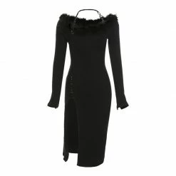 Yoursblack Halterneck Long Sleeve Slit Dress