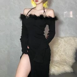 Yoursblack Halterneck Long Sleeve Slit Dress