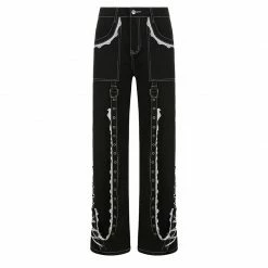 Yoursblack Lace Paneled Chain Jeans Pants NEWS