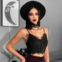 Yoursblack Lace V-Neck Sling Top