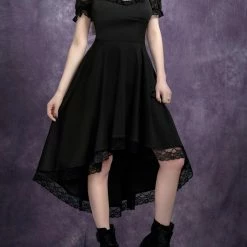 Yoursblack Turtleneck Lace Short Sleeve Panel Dress