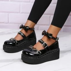 Yoursblack Bow-Tie Heart Buckle Platform