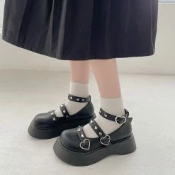 Yoursblack New In May Heart Buckle Decor Platform