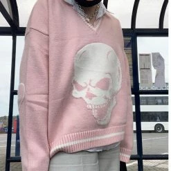 Yoursblack TOPS Skull V-neck Knitted Sweater