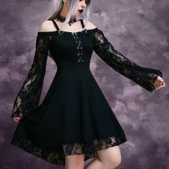 Yoursblack New In Jun Off The Shoulder Lace Sleeve Dress