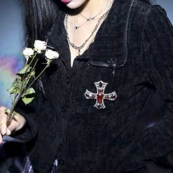 Yoursblack TOPS Gothic Cross Velvet Cardigan