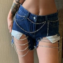 Yoursblack New In May Chain Stitching Irregular Denim Shorts