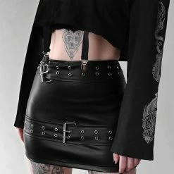 Yoursblack Double Belt PU Mini Skirt New In Jun