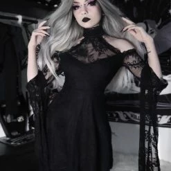 Yoursblack DRESSES Halterneck Lace Long-Sleeve Dress