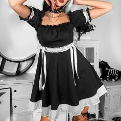 Yoursblack New In May Puff Sleeve Dark Dress