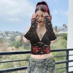 Yoursblack Tie-Dye Ripped Halterneck Vest