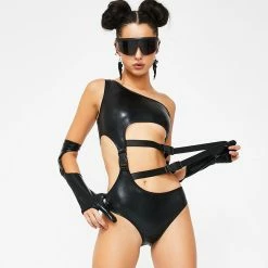Yoursblack One Shoulder Hollow Bodysuit