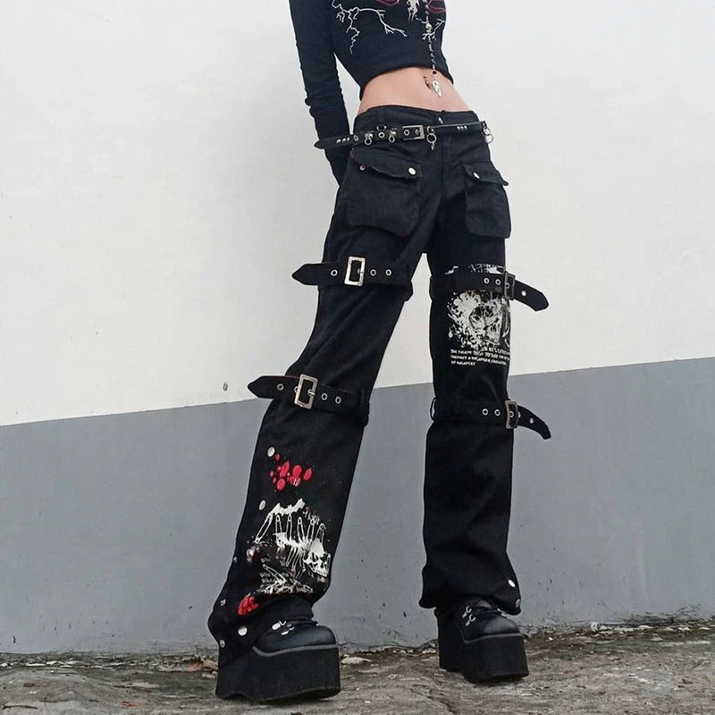 Yoursblack Punk Metal Buckle Printed Jeans 2 Yoursblack Punk Metal Buckle Printed Jeans