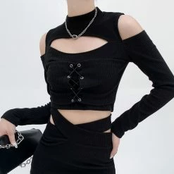 Yoursblack Off-Shoulder Tie Crop Top & Criss-Cross Mini Skirt 11 Yoursblack Off-Shoulder Tie Crop Top & Criss-Cross Mini Skirt