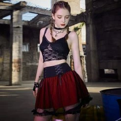 Yoursblack New In May Lace See-Through Drawstring Skirt