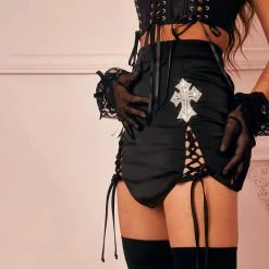 Yoursblack Lace-Up Cut Out Pleated Mini Skirt New In May