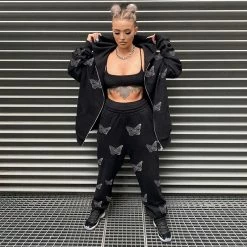 Yoursblack Butterfly Zipper Hoodies & Sweatpants Set